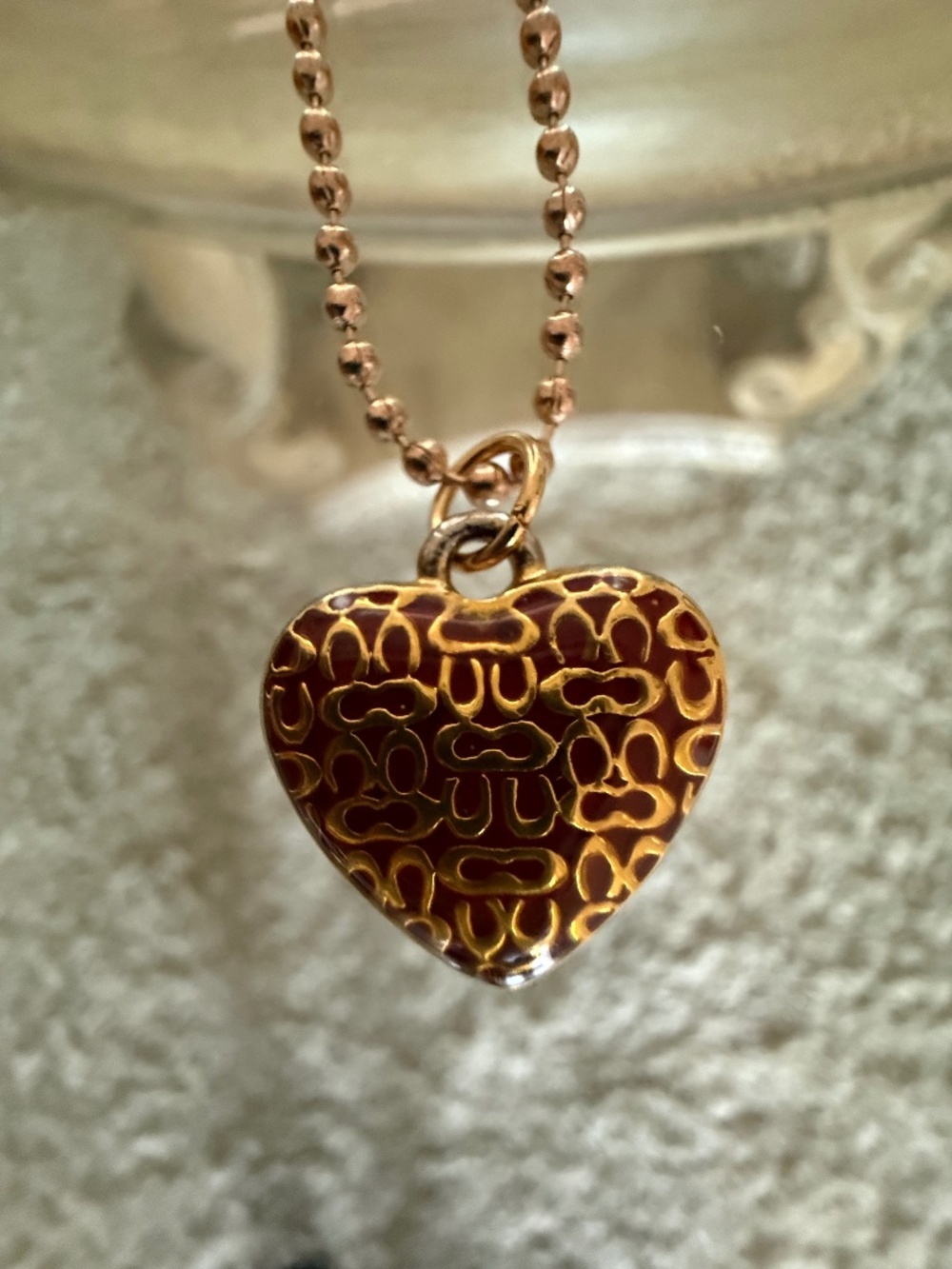 Coach Red Heart/Gold C Logo Bag Charm Keychain Gold Tone